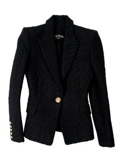 Pre-owned Balmain Tweed Pattern Blazer In Blue