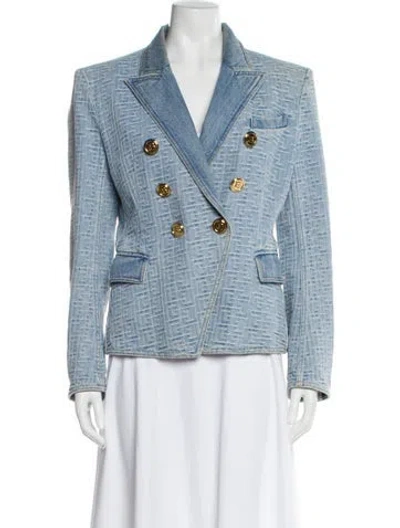 Pre-owned Balmain Tweed Pattern Blazer In Blue