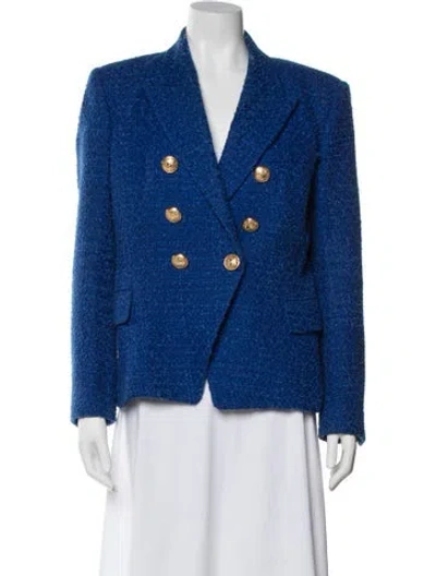 Pre-owned Balmain Tweed Pattern Blazer In Blue