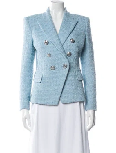 Pre-owned Balmain Tweed Pattern Blazer In Blue
