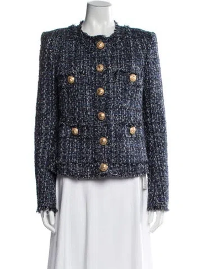 Pre-owned Balmain Tweed Pattern Blazer In Blue