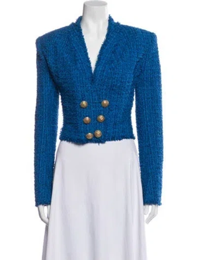 Pre-owned Balmain Tweed Pattern Blazer In Blue