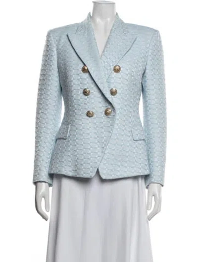 Pre-owned Balmain Tweed Pattern Blazer In Blue