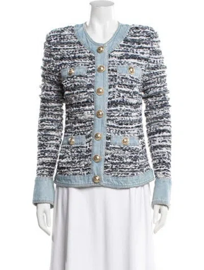 Pre-owned Balmain Tweed Pattern Blazer In Blue