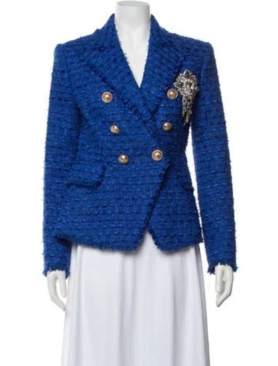 Pre-owned Balmain Tweed Pattern Blazer In Blue