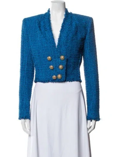 Pre-owned Balmain Tweed Pattern Blazer In Blue