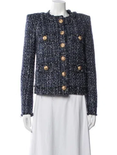 Pre-owned Balmain Tweed Pattern Blazer In Blue/metallic