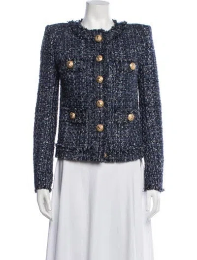 Pre-owned Balmain Tweed Pattern Blazer In Blue/metallic