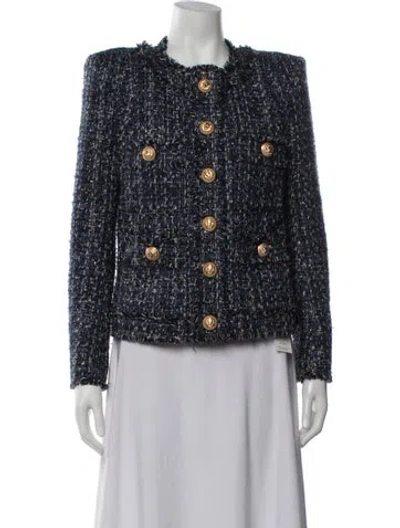 Pre-owned Balmain Tweed Pattern Blazer In Blue/metallic