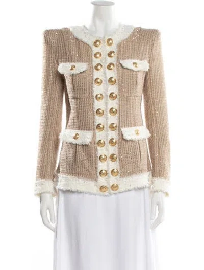 Pre-owned Balmain Tweed Pattern Blazer In Gold