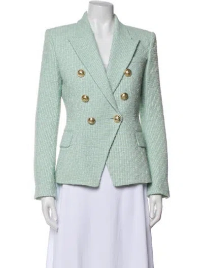 Pre-owned Balmain Tweed Pattern Blazer In Green