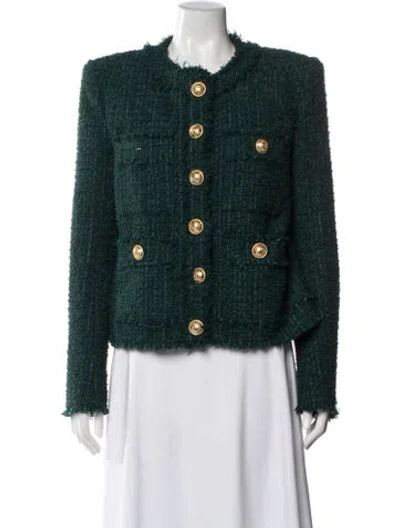 Pre-owned Balmain Tweed Pattern Blazer In Green