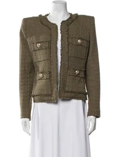 Pre-owned Balmain Tweed Pattern Blazer In Green