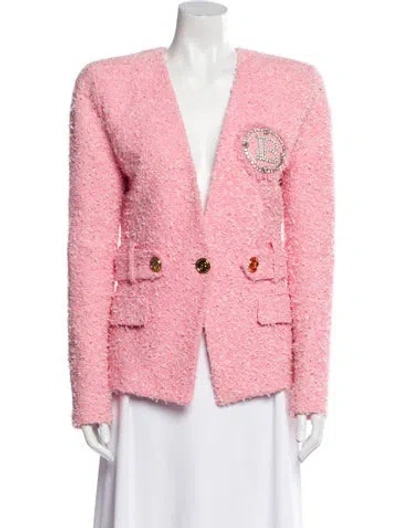 Pre-owned Balmain Tweed Pattern Blazer In Pink