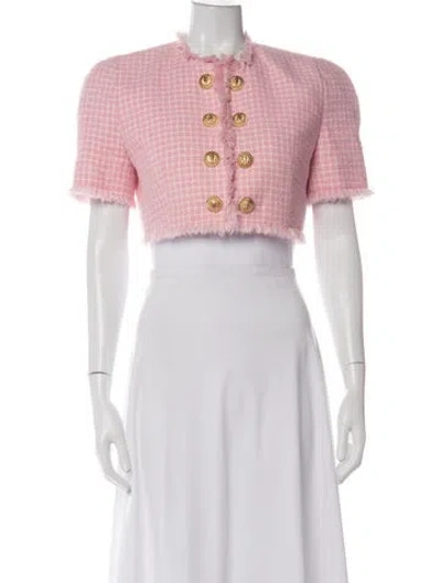Pre-owned Balmain Tweed Pattern Blazer In Pink
