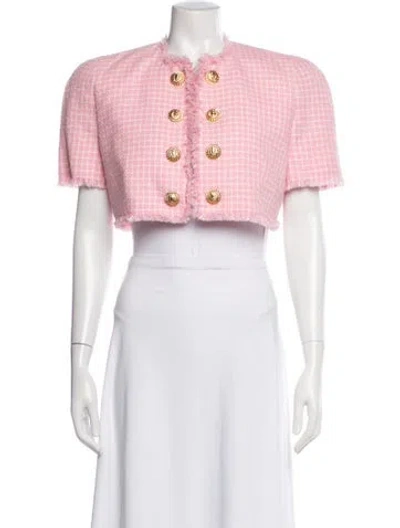 Pre-owned Balmain Tweed Pattern Blazer In Pink