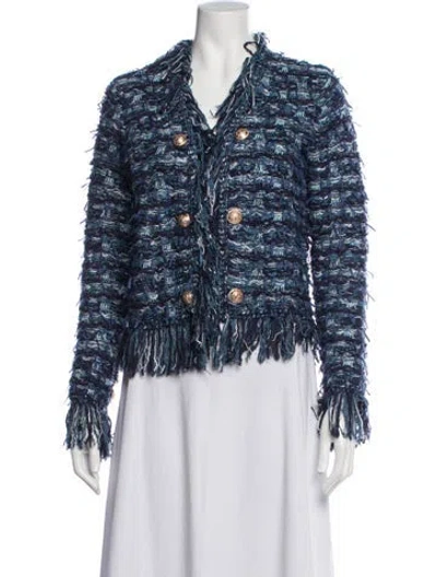 Pre-owned Balmain Tweed Pattern Blazer W/ Tags In Blue