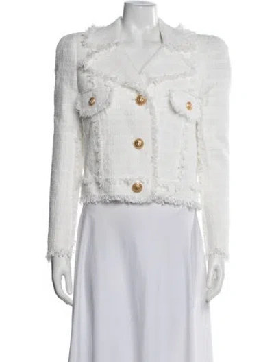Pre-owned Balmain Tweed Pattern Blazer W/ Tags In White
