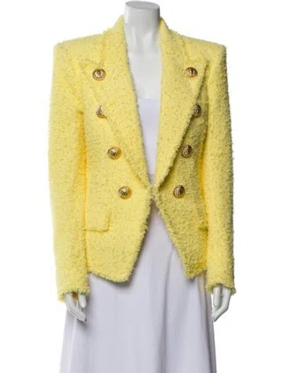 Pre-owned Balmain Tweed Pattern Blazer W/ Tags In Yellow