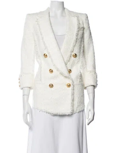 Pre-owned Balmain Tweed Pattern Blazer In White