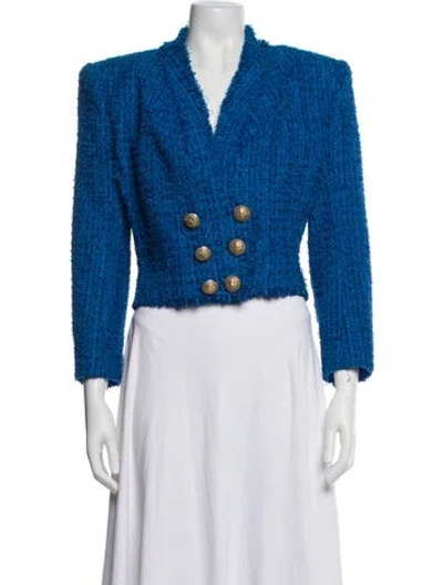 Pre-owned Balmain Tweed Pattern Bolero In Blue