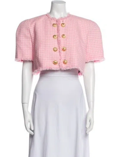 Pre-owned Balmain Tweed Pattern Bolero W/ Tags In Pink
