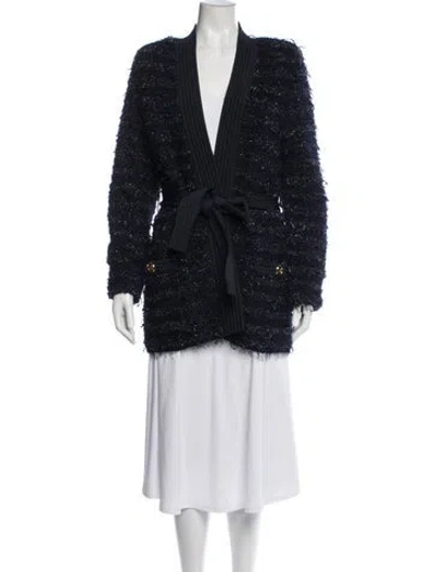 Pre-owned Balmain Tweed Pattern Coat In Blue
