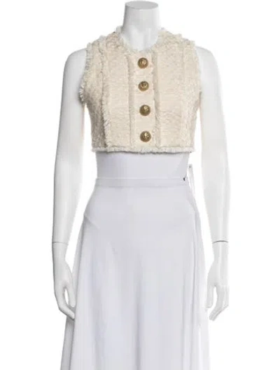 Pre-owned Balmain Tweed Pattern Crew Neck Crop Top In Pink