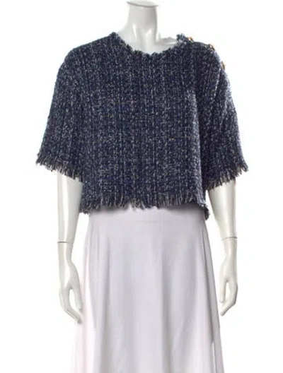 Pre-owned Balmain Tweed Pattern Crew Neck Top In Blue