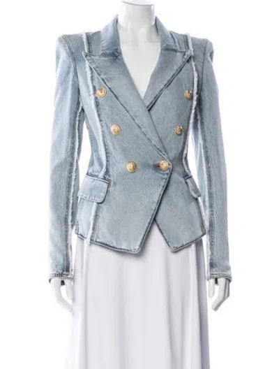 Pre-owned Balmain Tweed Pattern Denim Jacket In Blue