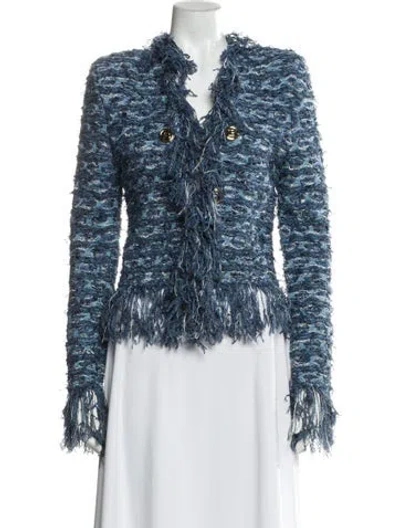 Pre-owned Balmain Tweed Pattern Evening Jacket In Blue