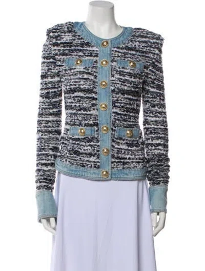 Pre-owned Balmain Tweed Pattern Evening Jacket In Blue