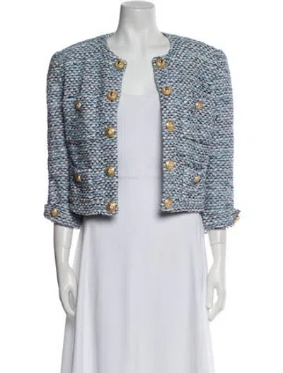 Pre-owned Balmain Tweed Pattern Evening Jacket In Blue