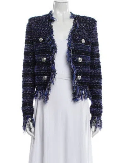 Pre-owned Balmain Tweed Pattern Evening Jacket In Blue