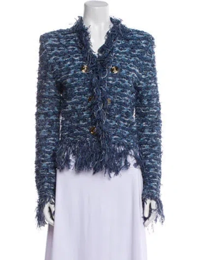 Pre-owned Balmain Tweed Pattern Evening Jacket W/ Tags In Blue