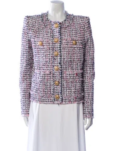 Pre-owned Balmain Tweed Pattern Evening Jacket In White
