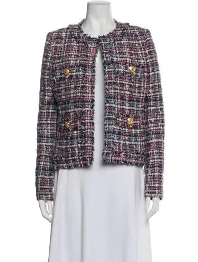 Pre-owned Balmain Tweed Pattern Evening Jacket In White
