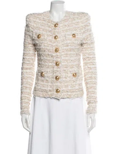 Pre-owned Balmain Tweed Pattern Evening Jacket In White