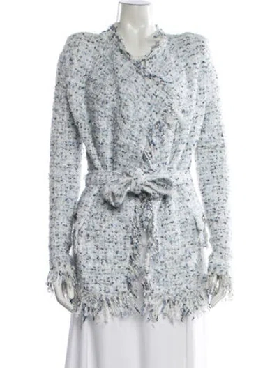 Pre-owned Balmain Tweed Pattern Faux Fur Jacket In White