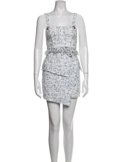 Pre-owned Balmain Tweed Pattern Fringe Trim Accent Skirt Set In White