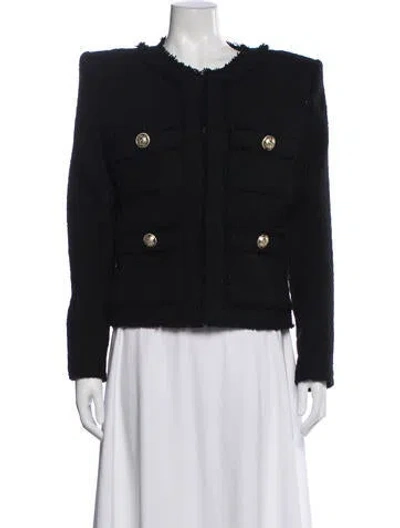Pre-owned Balmain Tweed Pattern Jacket In Blue