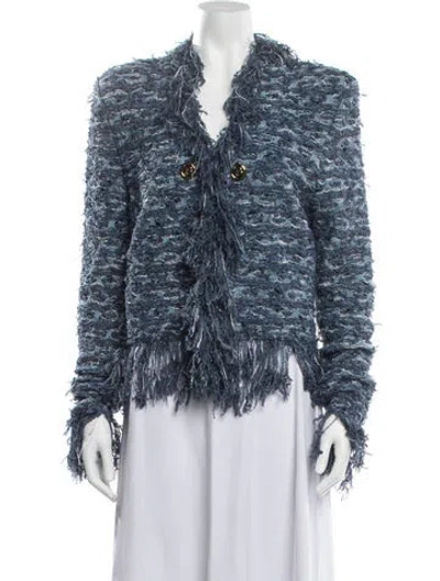 Pre-owned Balmain Tweed Pattern Jacket In Blue