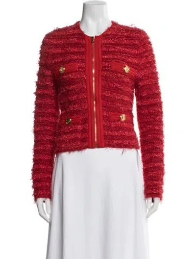 Pre-owned Balmain Tweed Pattern Jacket In Red