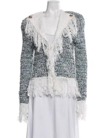 Pre-owned Balmain Tweed Pattern Jacket W/ Tags In Blue