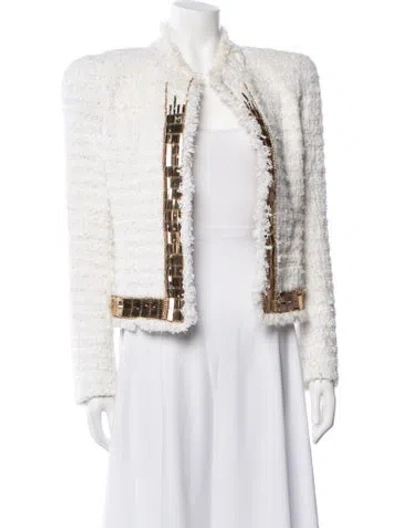 Pre-owned Balmain Tweed Pattern Jacket In White