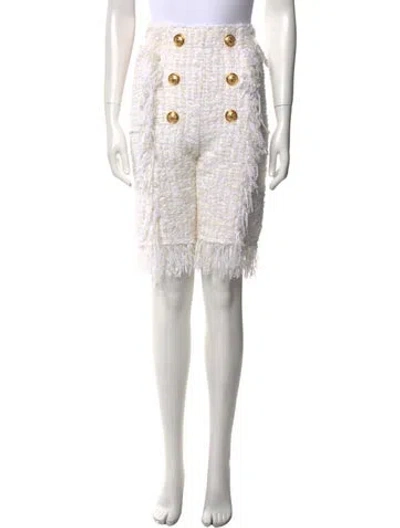Pre-owned Balmain Tweed Pattern Knee-length Shorts In White