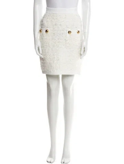 Pre-owned Balmain Tweed Pattern Knee-length Skirt In White