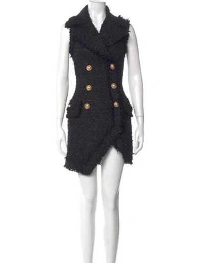 Pre-owned Balmain Tweed Pattern Mini Dress In Black