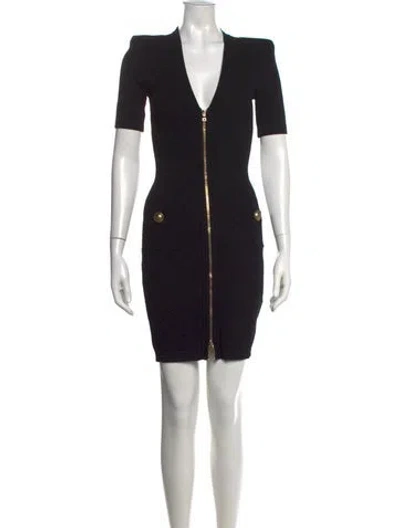 Pre-owned Balmain Tweed Pattern Mini Dress In Black