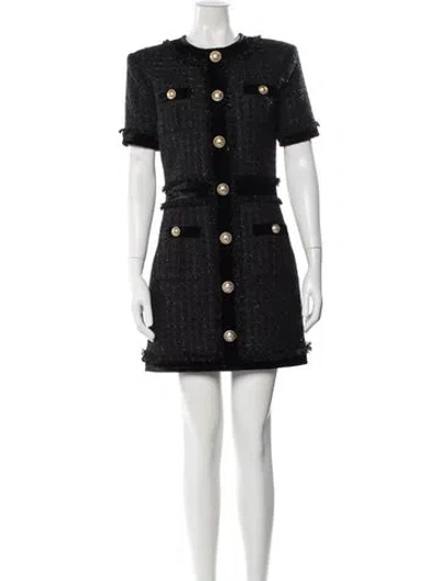 Pre-owned Balmain Tweed Pattern Mini Dress In Black